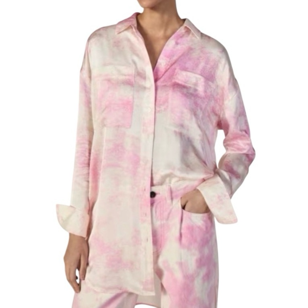 NWT EVERLANE x MARQUES’ ALMEIDA PINK TIE-DYE SATIN SHIRT - SIZE M